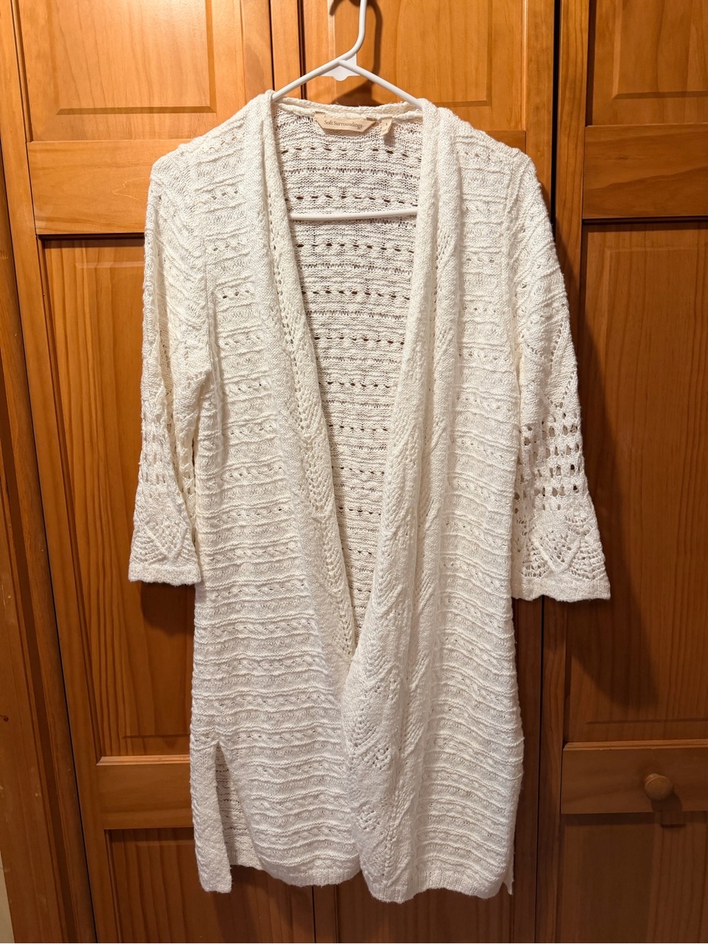 Soft Surroundings Ivory Open-Front Crochet Sweater Cardigan